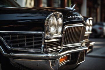 A close up view of the front of a black car. Suitable for automotive industry websites or...