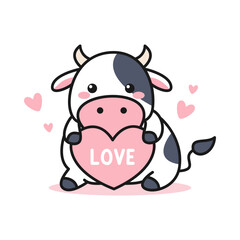 Cute cow with heart. vector illustration
