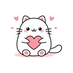 Cute cat with a heart. Vector illustration.