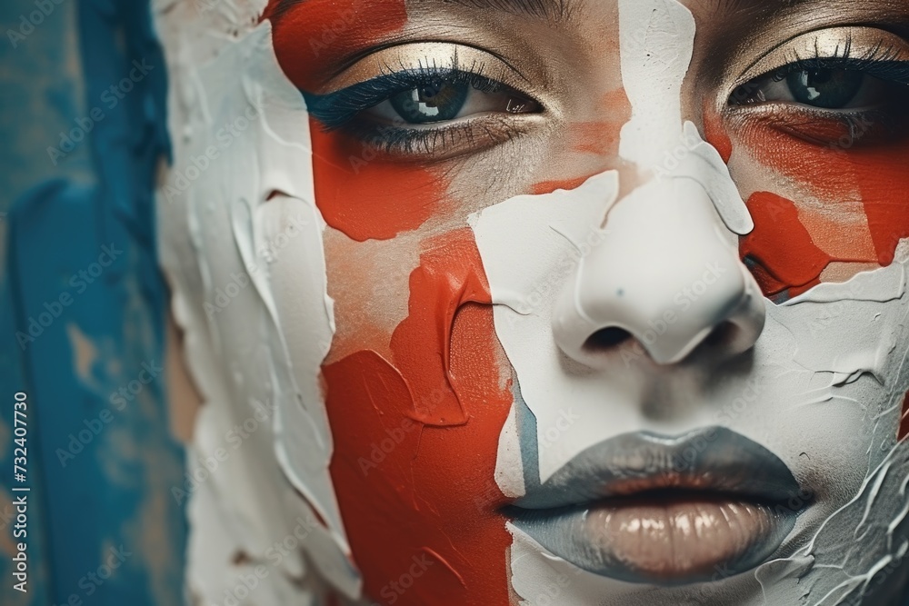 Poster a close up view of a person with a painted face. this image can be used for various purposes