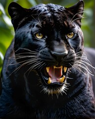 Black Panther. Muzzle dangerous wild predator in jungle