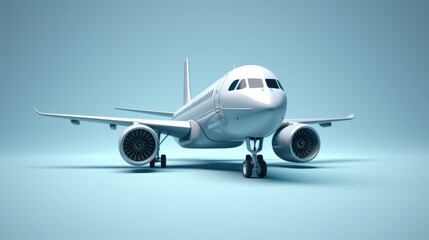 A large jetliner sitting on top of a blue surface. Can be used for travel or transportation themes