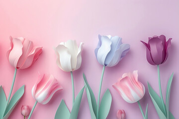 Tulips on a soft baby pink background.