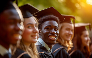 Fototapeta premium Group of People in Graduation Caps and Gowns