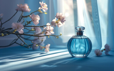 Perfume Bottle Next to Flowering Branch