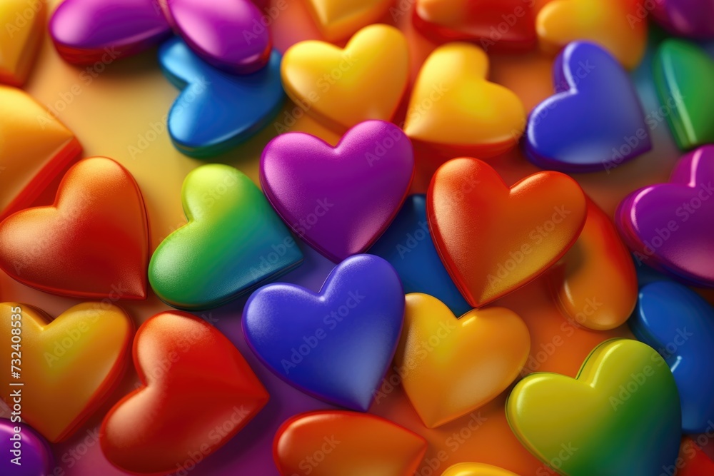 Poster a close up view of many different colored hearts. perfect for expressing love and affection.