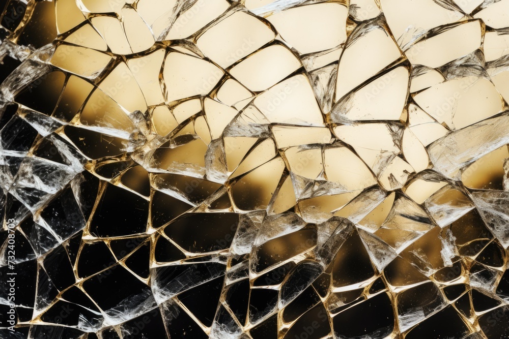 Aufkleber Broken glass window with a shimmering gold background. Perfect for adding a touch of elegance and intrigue to any design