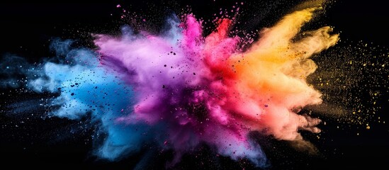 Fototapeta premium Vibrant explosion of colorful powder on isolated black background evokes a mesmerizing burst of color and energy.