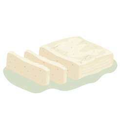 Tofu pieces soy bean. Feta cheese. Curd nutrition , healthy food. Vegan organic soy cheese. Milkbean curd food of coagulating soy milk. Vector illustration isolated on white background