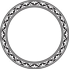 Vector black monochrome round Kazakh national ornament. Ethnic pattern of the peoples of the Great Steppe, .Mongols, Kyrgyz, Kalmyks, Buryats. circle, frame border. - obrazy, fototapety, plakaty