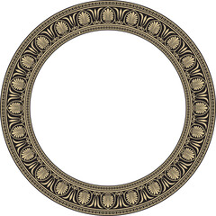 Vector gold and black round classical Greek ornament. European ornament. Border, frame, circle, ring Ancient Greece, Roman Empire..