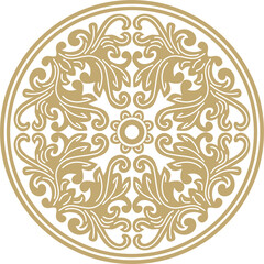 Vector golden round ancient Byzantine ornament. Classical circle of the Eastern Roman Empire, Greece. Pattern motifs of Constantinople..