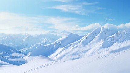 A man is skiing down a snow covered slope. This image can be used to depict winter sports and...