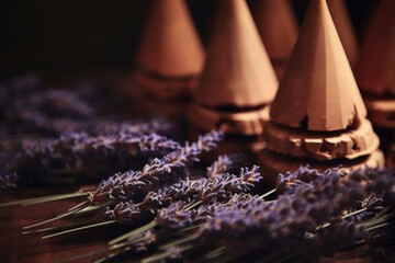 A bunch of cones sitting on top of a table. Suitable for various uses