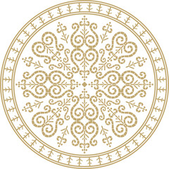 Vector gold round Yakut ornament. Endless circle, border, frame of the northern peoples of the Far East.