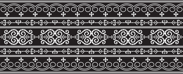 Vector monochrome black seamless Yakut ornament. Endless border, frame of the northern peoples of the Far East.