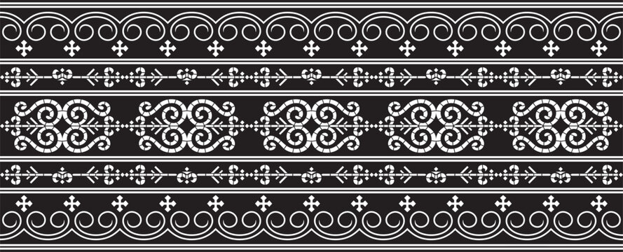 Vector monochrome black seamless Yakut ornament. Endless border, frame of the northern peoples of the Far East.