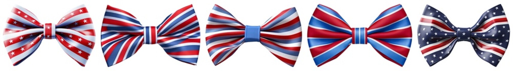 Set of Bow tie red whtie blue stripe pattern cutout on transparent background. 4th of July USA Independence Day. Mockup template for graphic design. advertisement. product presentation.