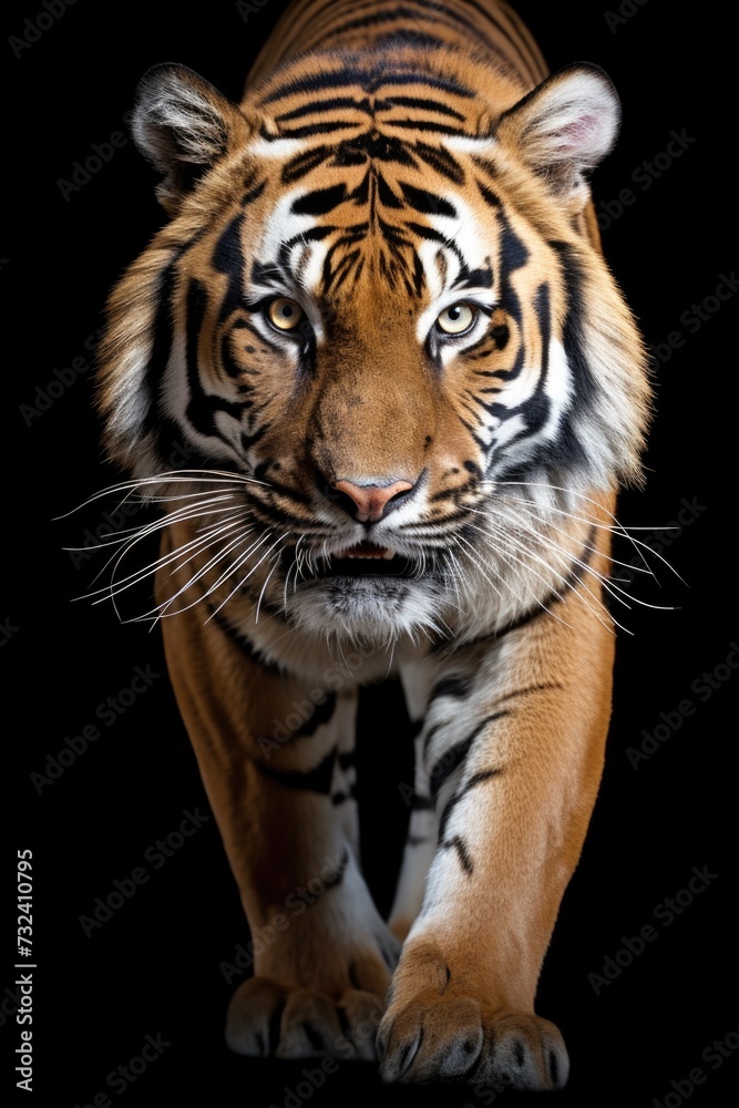 Aufkleber a tiger walking gracefully against a black backdrop. perfect for adding a touch of elegance and powe