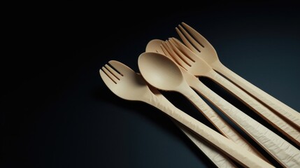 Wooden spoons and forks arranged on a table. Suitable for kitchen utensil concepts
