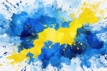 Colorful paint splatters in blue and yellow on a clean white background. This vibrant image can be used to add a pop of color and creativity to various design projects