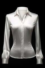 A woman's white shirt displayed on a mannequin dummy. Perfect for showcasing clothing designs or creating a stylish atmosphere