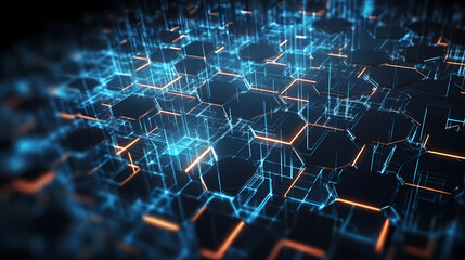 Digital technology hexagon cyber security concept, blue technology background