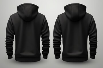 A black hoodie photographed on a simple gray background. Suitable for fashion, casual wear, or product mock-ups