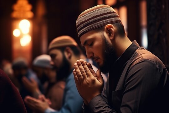 A Man In A Black Shirt Is Captured In A Moment Of Prayer. This Image Can Be Used To Depict Spirituality And Faith