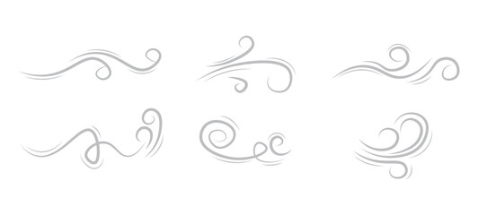 Wavy curl wind air flow doodle collection flat illustration vector