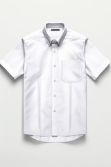 White shirt with a grey collar on a white background. Suitable for fashion, clothing, and product presentations