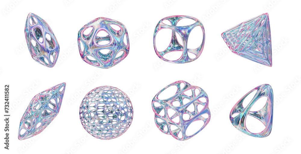 Poster hologram geometry shape pack set isolated background 3d rendering