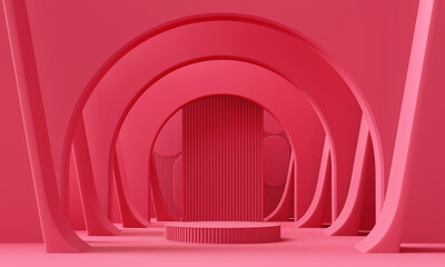 Red podium for product display background 3d rendering 