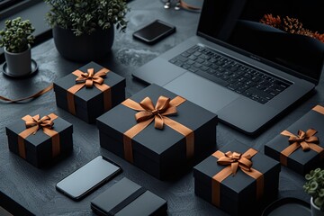 Gift-wrapped Laptop and Cell Phone: A Monthly Event Celebration Generative AI