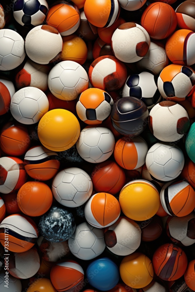 Poster A vibrant pile of various colored balls. Perfect for adding a pop of color to any project or design