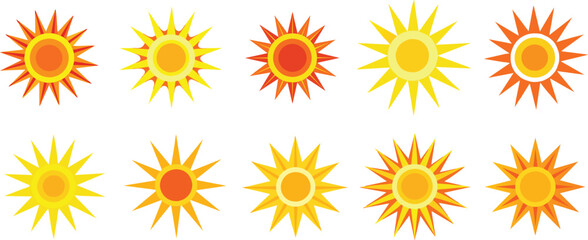 set of sun vector on a white background.