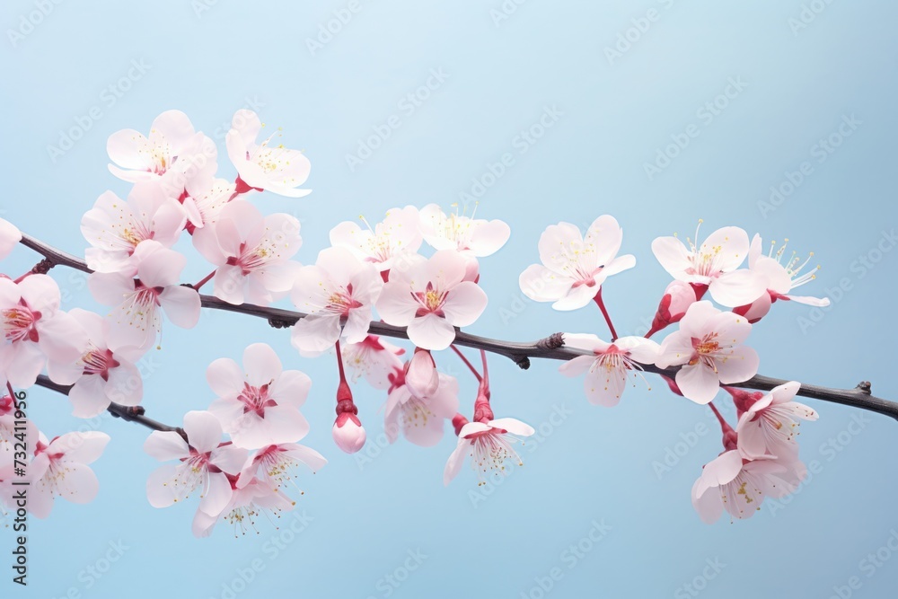 Poster a detailed view of a tree branch covered in beautiful flowers. perfect for nature enthusiasts and bo