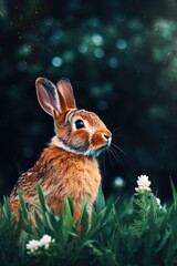 A rabbit sitting in a field of grass. Perfect for nature or animal-themed designs