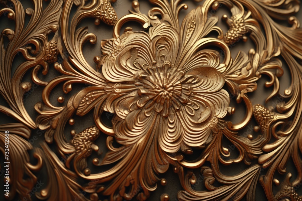 Poster a detailed view of a golden flower on a wall. perfect for adding a touch of elegance to any design
