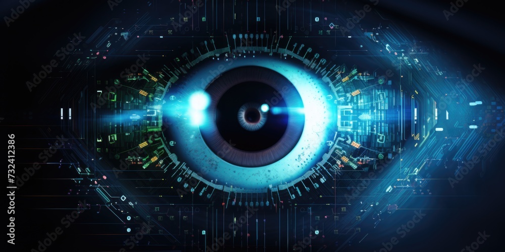 Aufkleber Close up of an eye with a circuit in the background. Ideal for technology or futuristic concepts