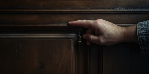 A person holding a door handle, ready to open or close a door. Suitable for illustrating concepts of entry, access, security, or privacy - obrazy, fototapety, plakaty
