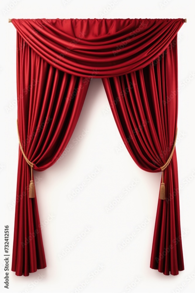 Aufkleber A pair of red curtains hanging on a wall. Perfect for adding a touch of color and elegance to any room