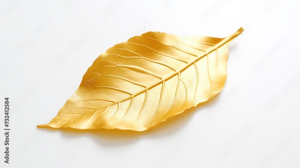 Aufkleber A beautiful gold leaf resting on a clean white surface. Perfect for adding a touch of elegance to any design project