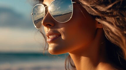 Person wearing sunglasses up close. Versatile image suitable for fashion, summer, or outdoor themes
