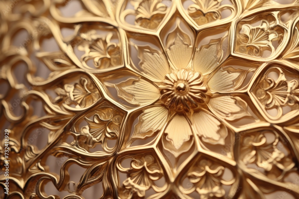 Poster a detailed view of a gold plated object. suitable for various purposes