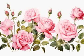 A beautiful painting of pink roses on a clean white background. Ideal for home decor or floral-themed designs
