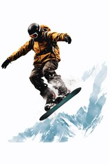Fototapeta na wymiar A man riding a snowboard down a snow covered slope. Perfect for winter sports and adventure themes