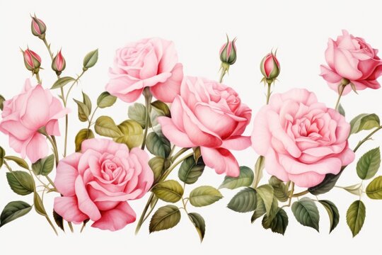 A beautiful painting of pink roses on a clean white background. Ideal for home decor or floral-themed designs