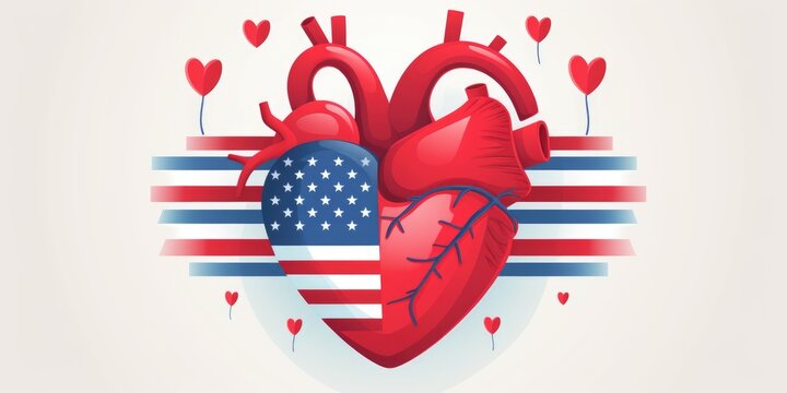 An image of a heart with the American flag design. Perfect for patriotic celebrations and events
