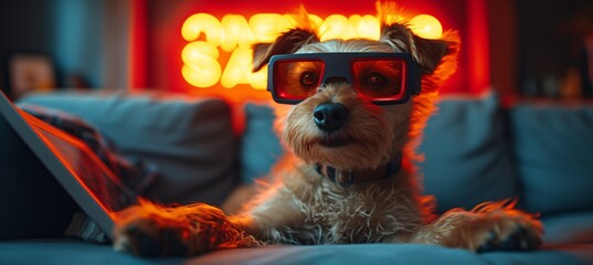 One-Eyed Wonder: A Cute Canine in Red Goggles Generative AI - obrazy, fototapety, plakaty